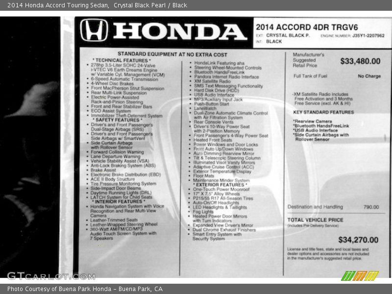 Crystal Black Pearl / Black 2014 Honda Accord Touring Sedan