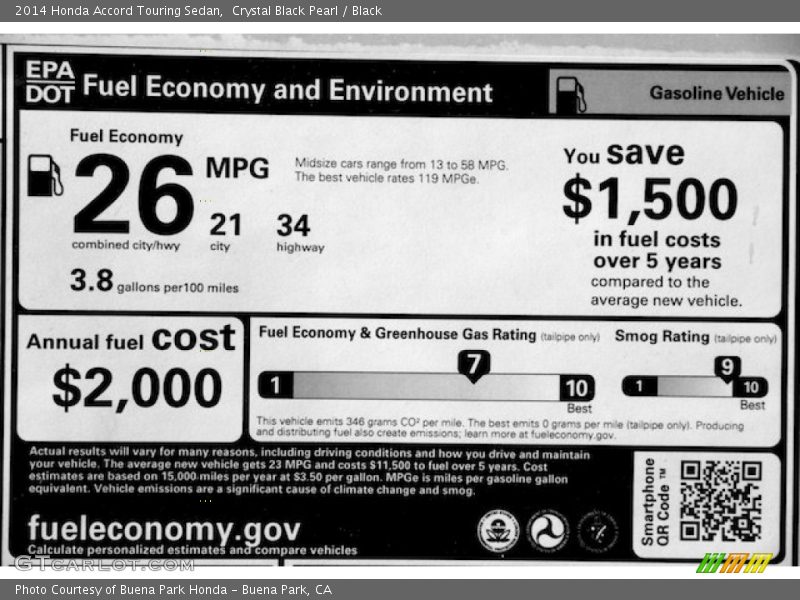 Crystal Black Pearl / Black 2014 Honda Accord Touring Sedan