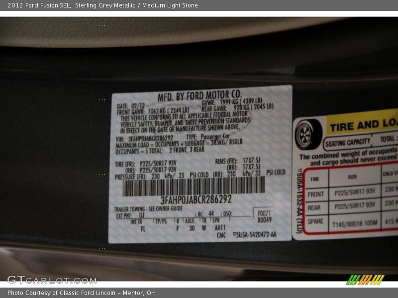 Sterling Grey Metallic / Medium Light Stone 2012 Ford Fusion SEL