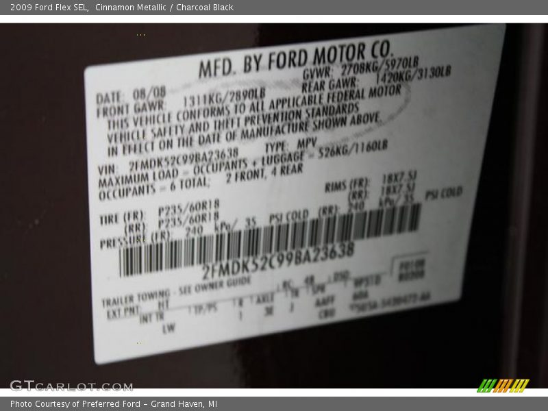 Cinnamon Metallic / Charcoal Black 2009 Ford Flex SEL