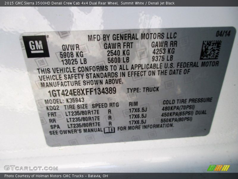 Summit White / Denali Jet Black 2015 GMC Sierra 3500HD Denali Crew Cab 4x4 Dual Rear Wheel