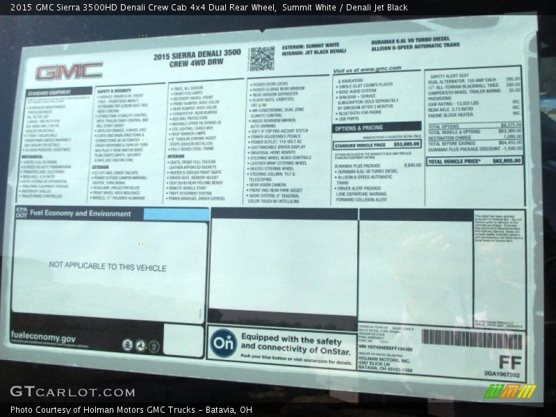  2015 Sierra 3500HD Denali Crew Cab 4x4 Dual Rear Wheel Window Sticker