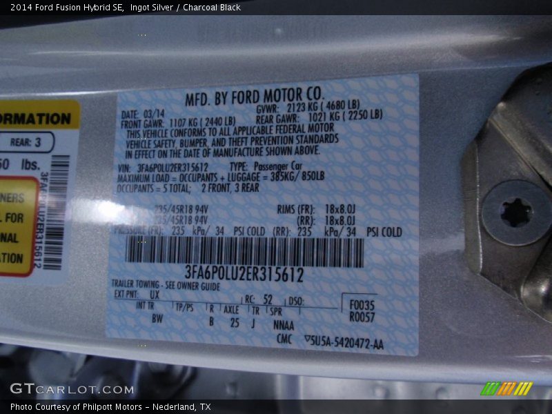 Ingot Silver / Charcoal Black 2014 Ford Fusion Hybrid SE