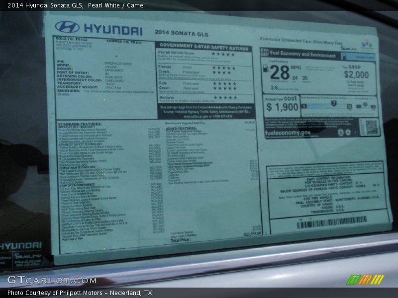 Pearl White / Camel 2014 Hyundai Sonata GLS