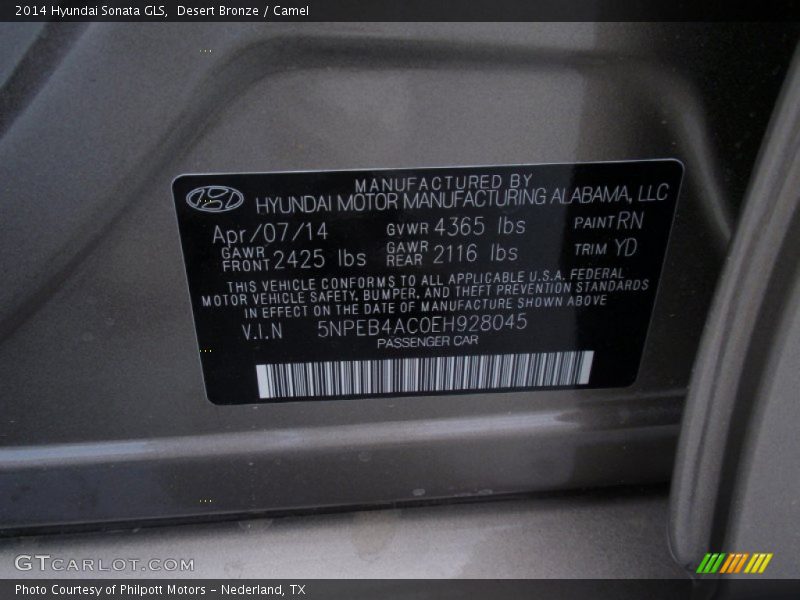 Desert Bronze / Camel 2014 Hyundai Sonata GLS