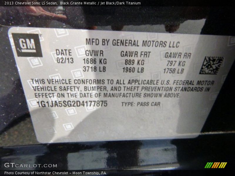 Black Granite Metallic / Jet Black/Dark Titanium 2013 Chevrolet Sonic LS Sedan