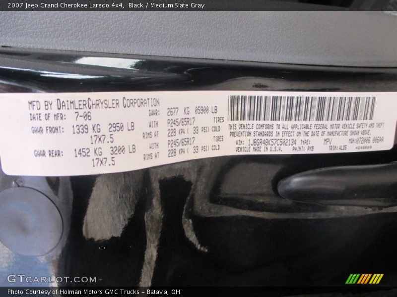Black / Medium Slate Gray 2007 Jeep Grand Cherokee Laredo 4x4