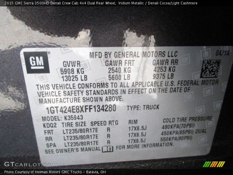 Iridium Metallic / Denali Cocoa/Light Cashmere 2015 GMC Sierra 3500HD Denali Crew Cab 4x4 Dual Rear Wheel