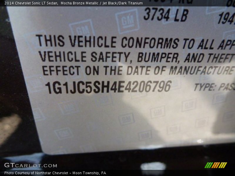 Mocha Bronze Metallic / Jet Black/Dark Titanium 2014 Chevrolet Sonic LT Sedan