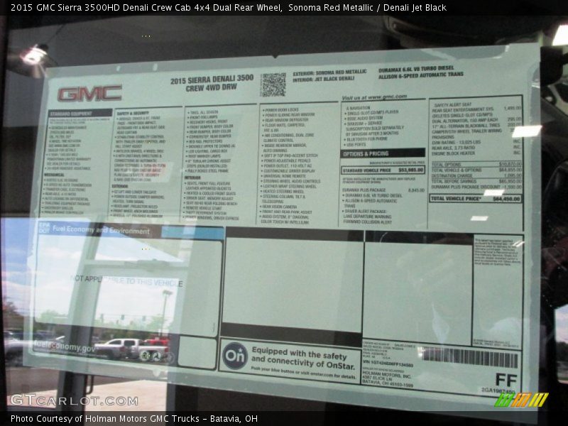  2015 Sierra 3500HD Denali Crew Cab 4x4 Dual Rear Wheel Window Sticker
