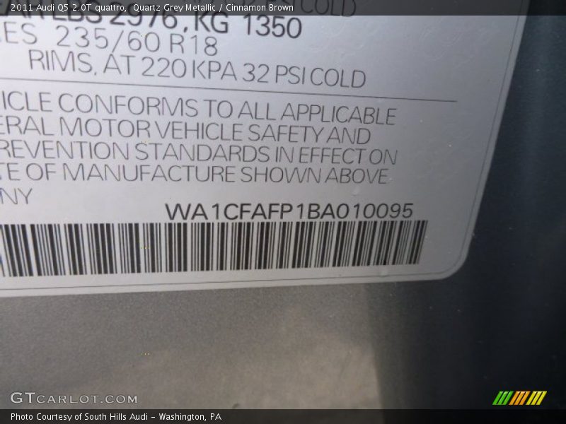Quartz Grey Metallic / Cinnamon Brown 2011 Audi Q5 2.0T quattro