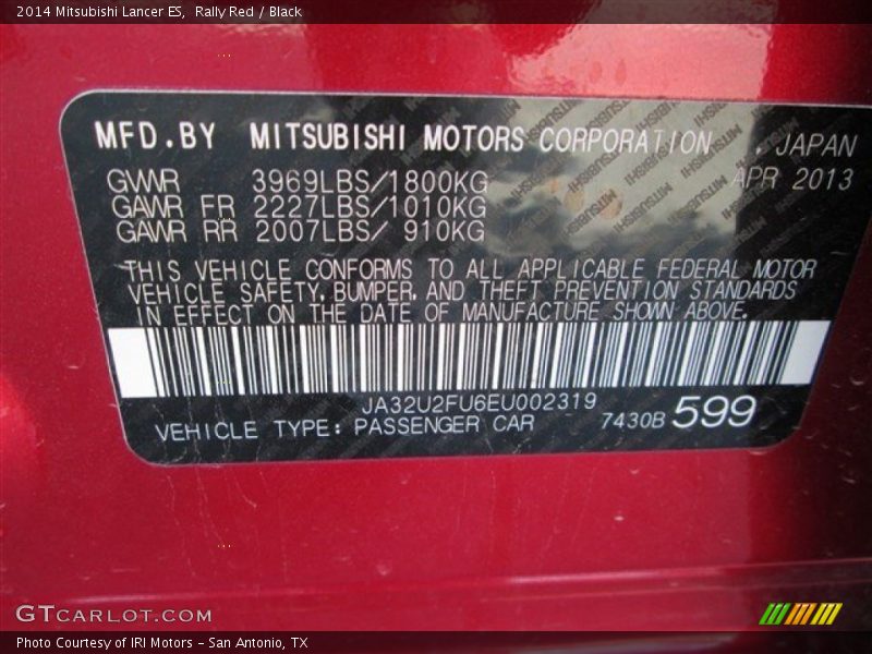 Rally Red / Black 2014 Mitsubishi Lancer ES