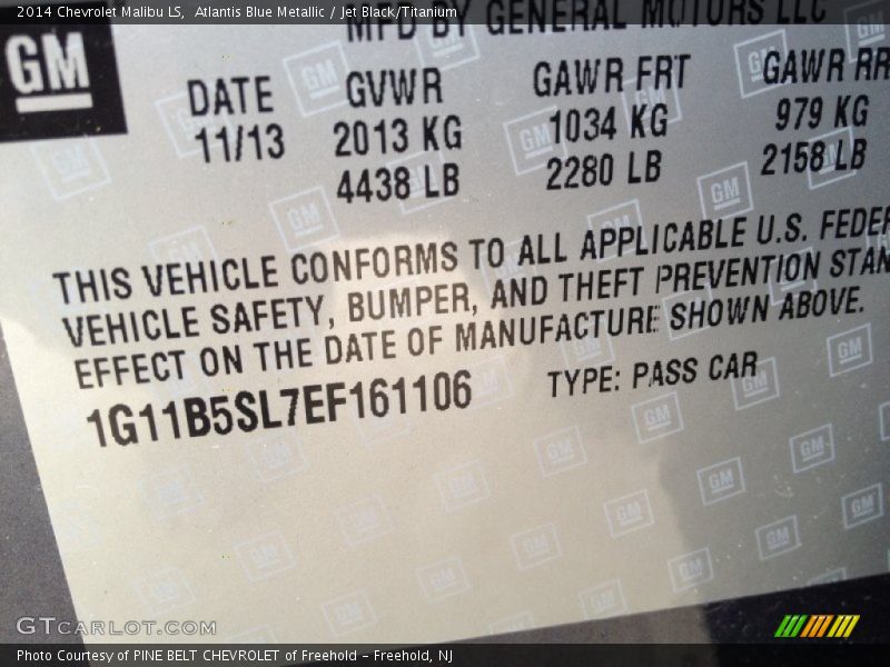 Atlantis Blue Metallic / Jet Black/Titanium 2014 Chevrolet Malibu LS