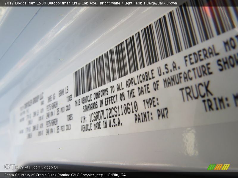 Bright White / Light Pebble Beige/Bark Brown 2012 Dodge Ram 1500 Outdoorsman Crew Cab 4x4