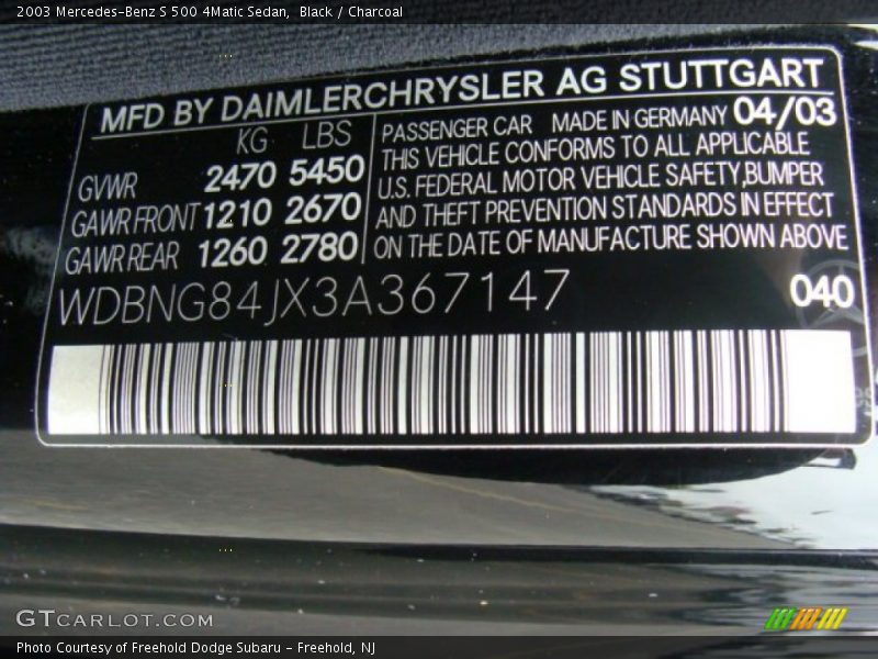 Black / Charcoal 2003 Mercedes-Benz S 500 4Matic Sedan