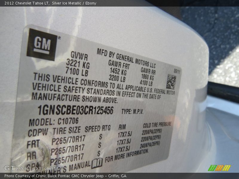 Silver Ice Metallic / Ebony 2012 Chevrolet Tahoe LT