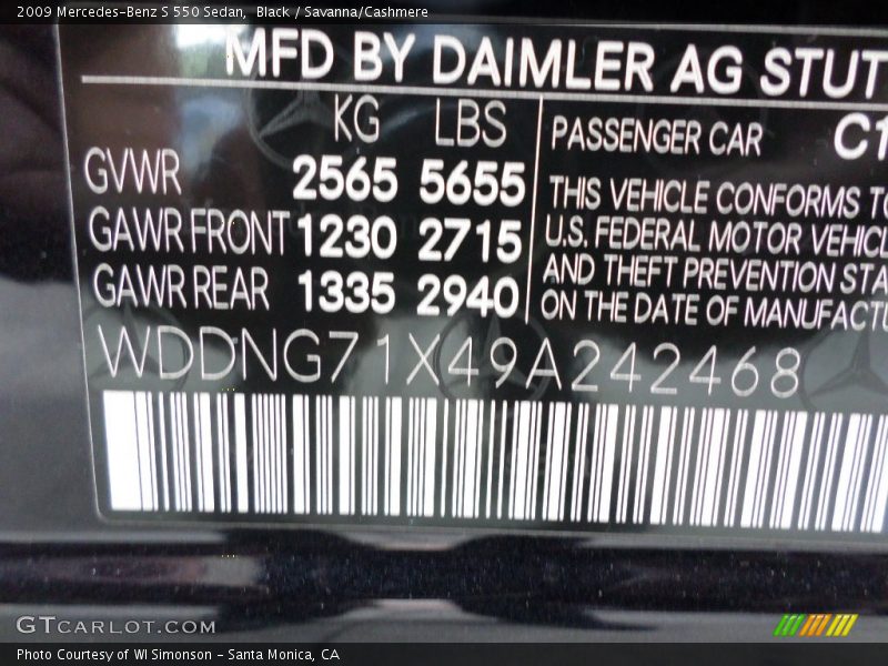 Black / Savanna/Cashmere 2009 Mercedes-Benz S 550 Sedan