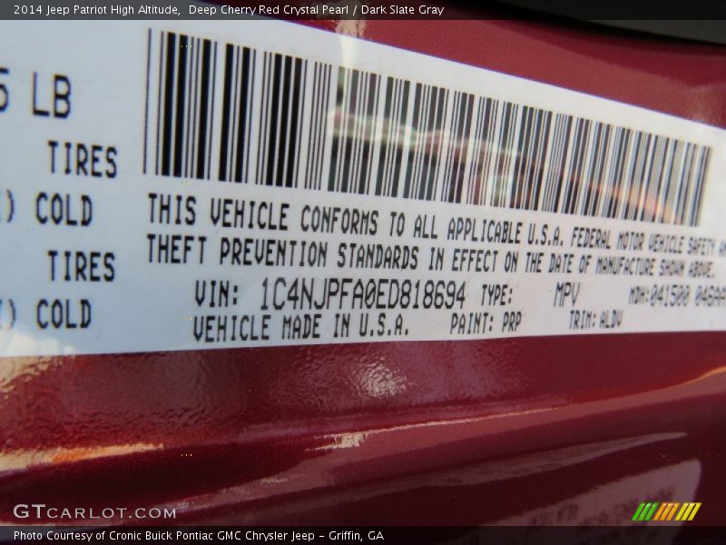Deep Cherry Red Crystal Pearl / Dark Slate Gray 2014 Jeep Patriot High Altitude