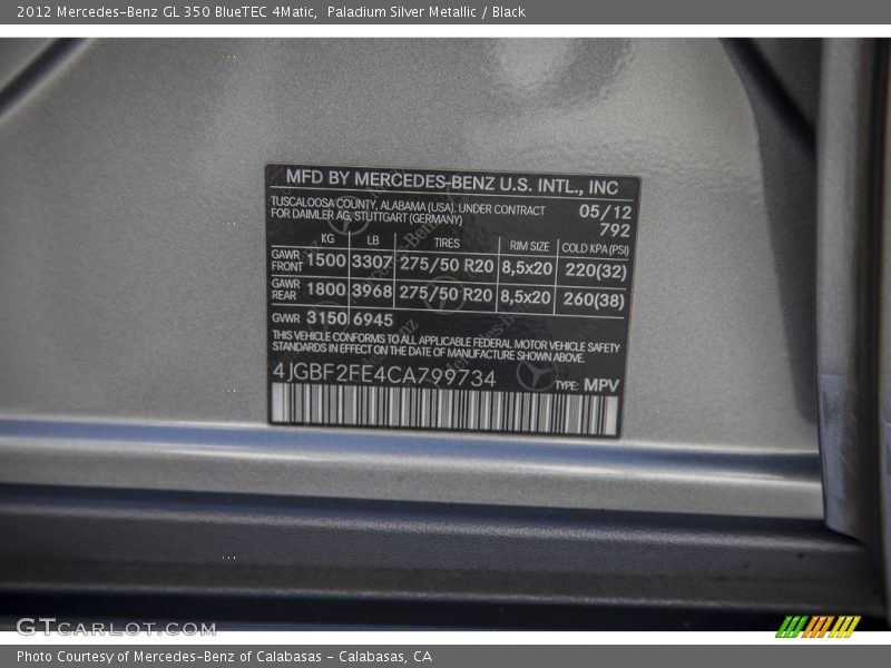 Paladium Silver Metallic / Black 2012 Mercedes-Benz GL 350 BlueTEC 4Matic