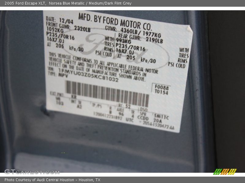Norsea Blue Metallic / Medium/Dark Flint Grey 2005 Ford Escape XLT
