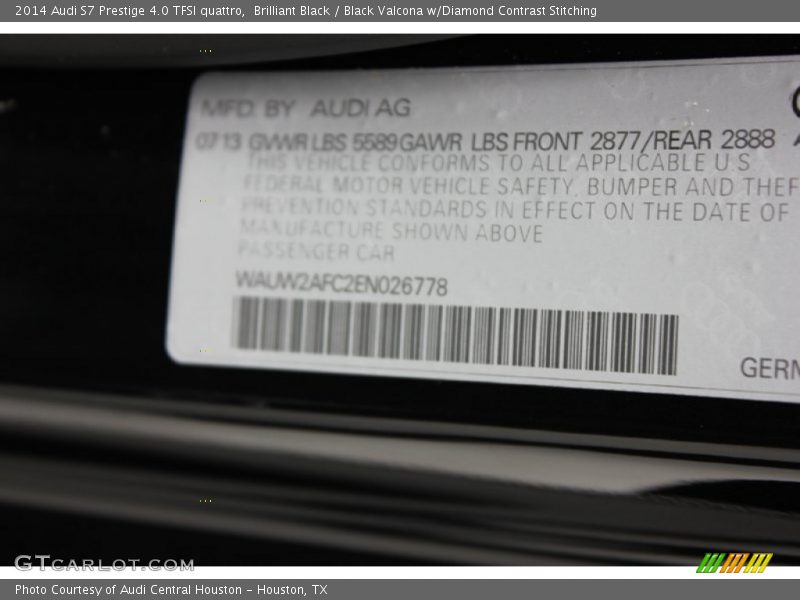Brilliant Black / Black Valcona w/Diamond Contrast Stitching 2014 Audi S7 Prestige 4.0 TFSI quattro
