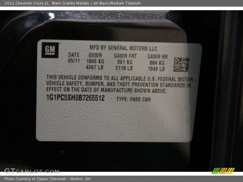 Black Granite Metallic / Jet Black/Medium Titanium 2011 Chevrolet Cruze LS