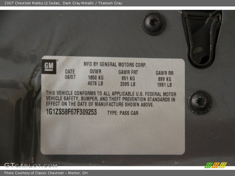 Dark Gray Metallic / Titanium Gray 2007 Chevrolet Malibu LS Sedan