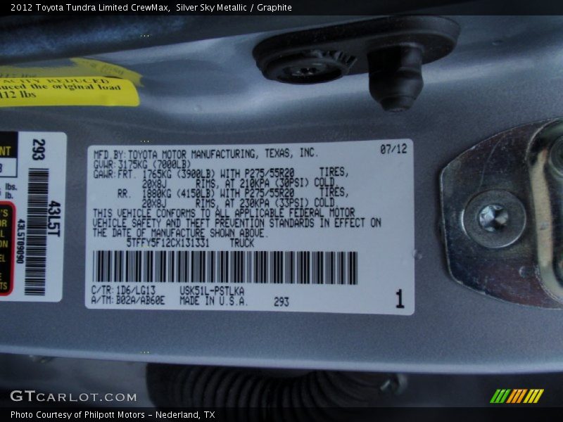 Silver Sky Metallic / Graphite 2012 Toyota Tundra Limited CrewMax