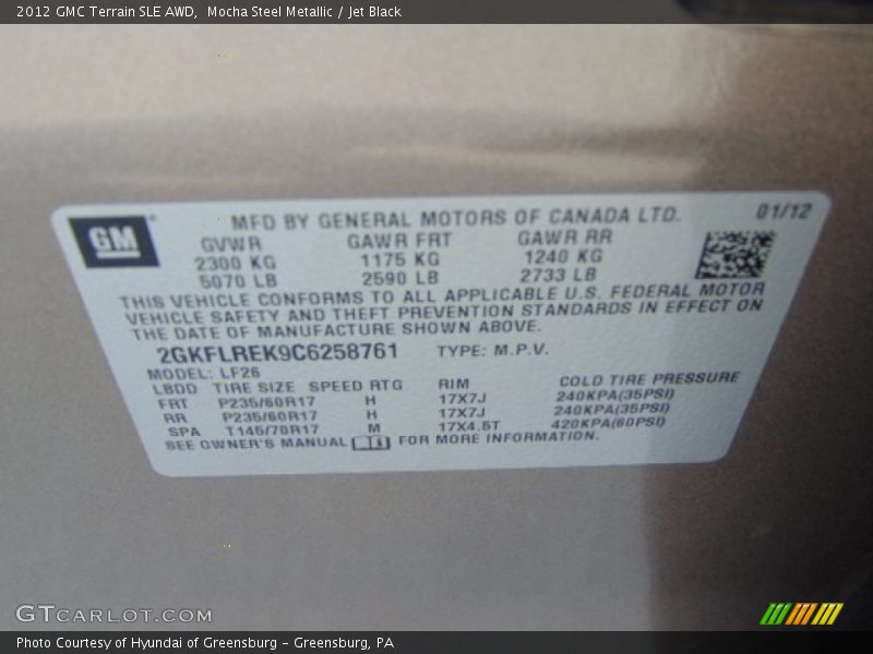 Mocha Steel Metallic / Jet Black 2012 GMC Terrain SLE AWD