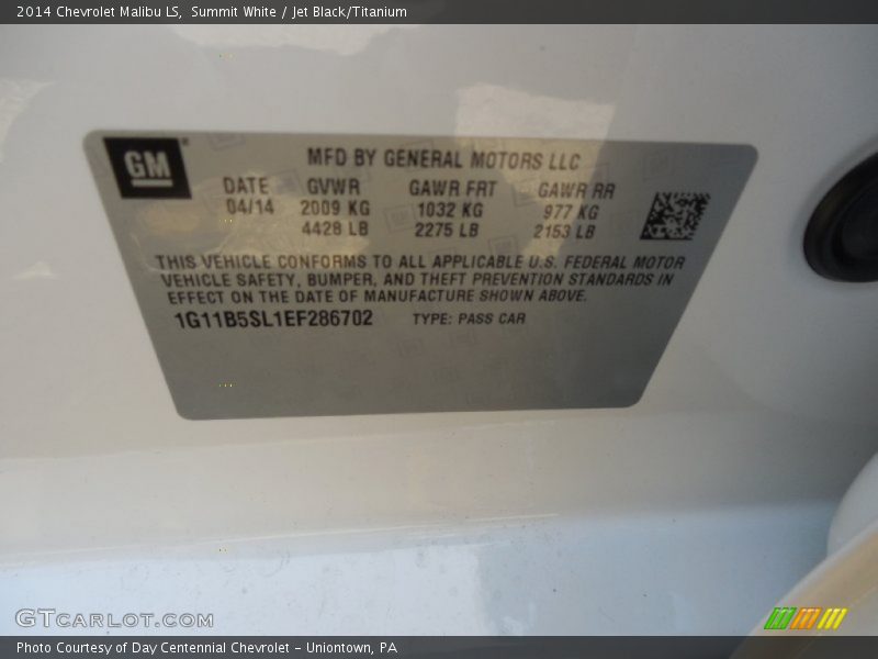 Summit White / Jet Black/Titanium 2014 Chevrolet Malibu LS