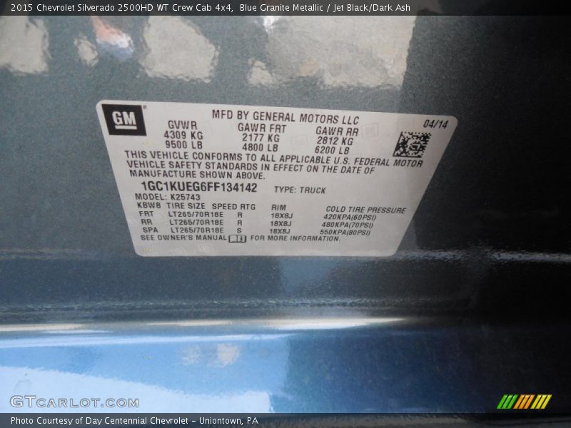 Blue Granite Metallic / Jet Black/Dark Ash 2015 Chevrolet Silverado 2500HD WT Crew Cab 4x4