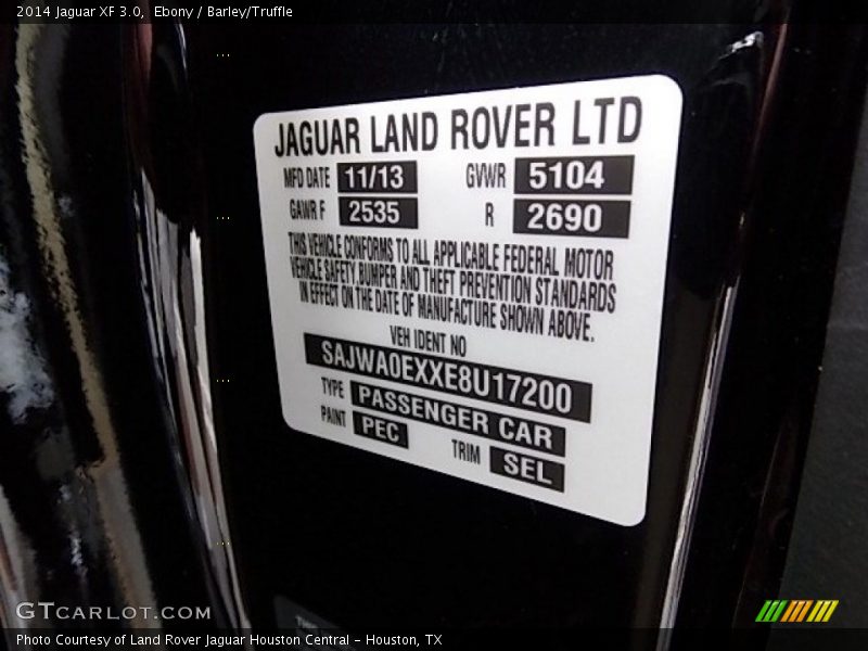 Ebony / Barley/Truffle 2014 Jaguar XF 3.0