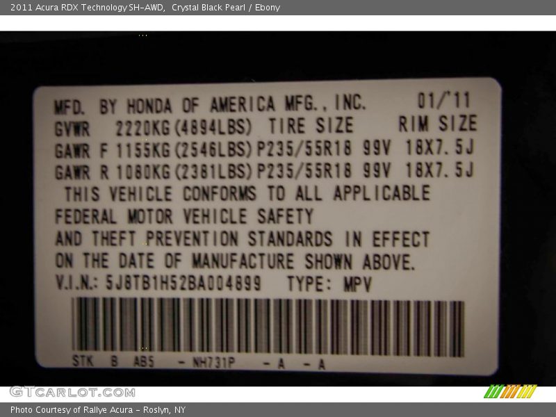 Crystal Black Pearl / Ebony 2011 Acura RDX Technology SH-AWD