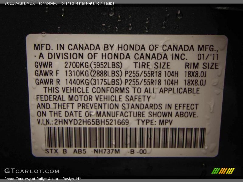 Polished Metal Metallic / Taupe 2011 Acura MDX Technology