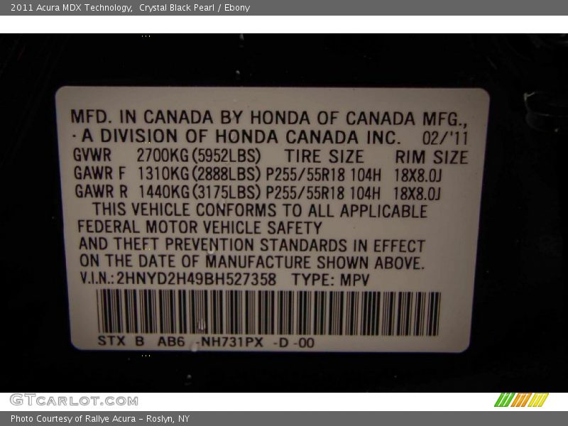 Crystal Black Pearl / Ebony 2011 Acura MDX Technology