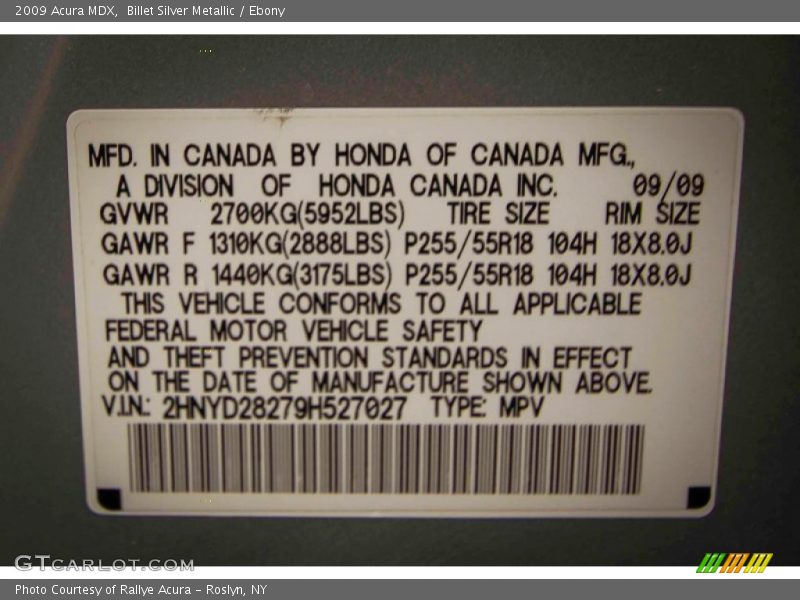 Billet Silver Metallic / Ebony 2009 Acura MDX
