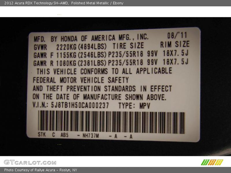 Polished Metal Metallic / Ebony 2012 Acura RDX Technology SH-AWD