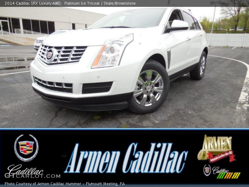 Platinum Ice Tricoat / Shale/Brownstone 2014 Cadillac SRX Luxury AWD