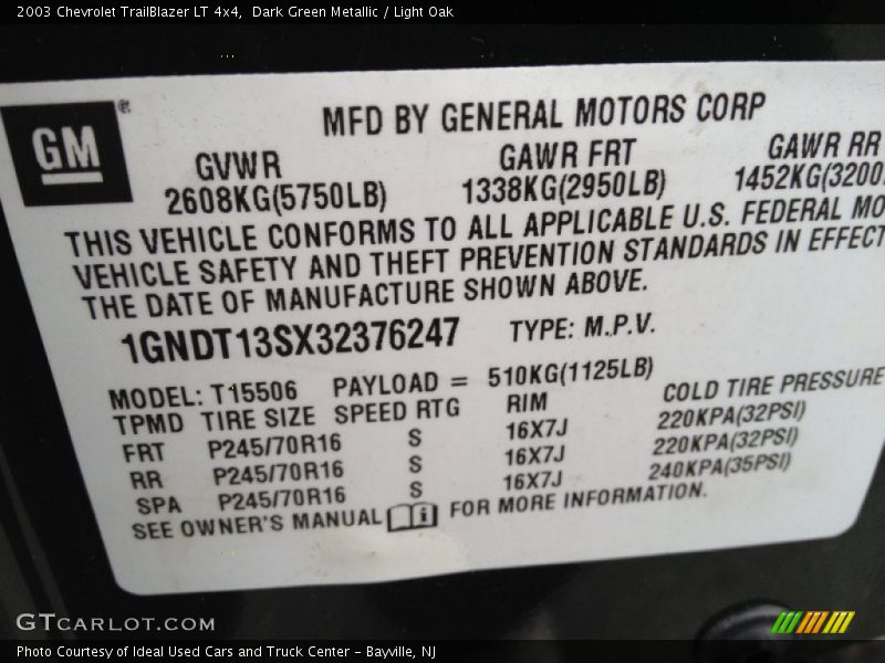 Dark Green Metallic / Light Oak 2003 Chevrolet TrailBlazer LT 4x4