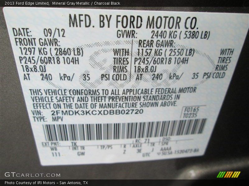 Mineral Gray Metallic / Charcoal Black 2013 Ford Edge Limited