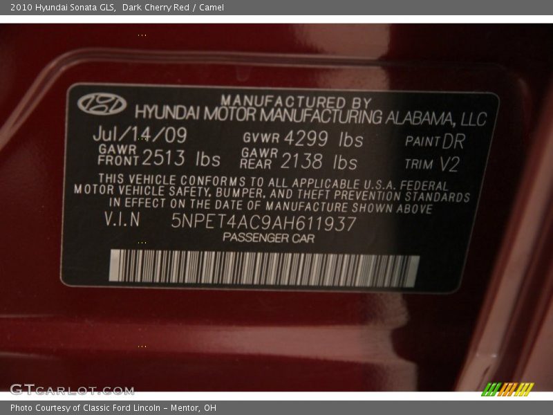 Dark Cherry Red / Camel 2010 Hyundai Sonata GLS