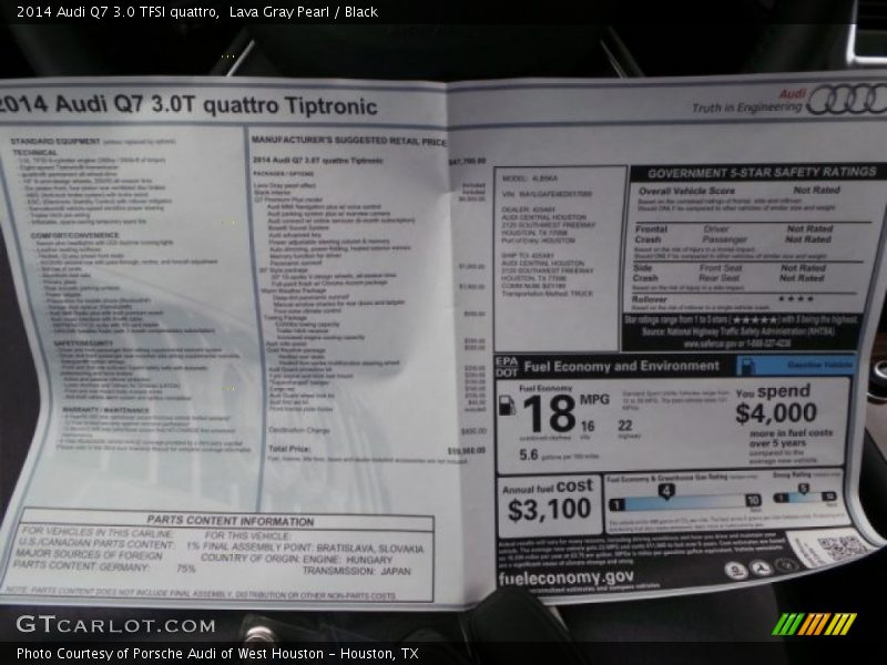  2014 Q7 3.0 TFSI quattro Window Sticker