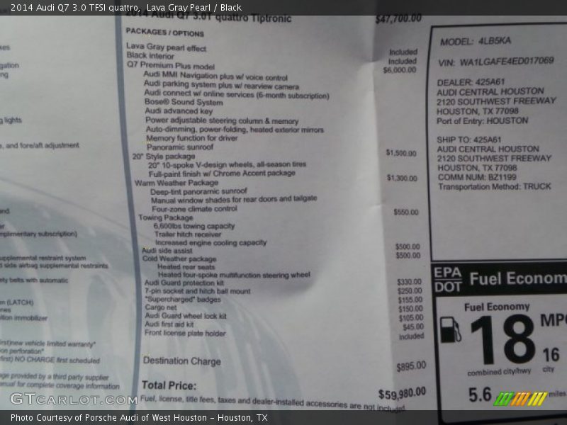  2014 Q7 3.0 TFSI quattro Window Sticker