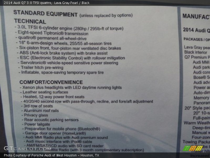  2014 Q7 3.0 TFSI quattro Window Sticker