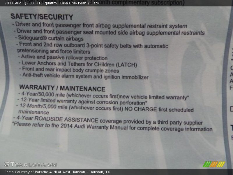  2014 Q7 3.0 TFSI quattro Window Sticker