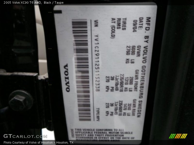 Black / Taupe 2005 Volvo XC90 T6 AWD