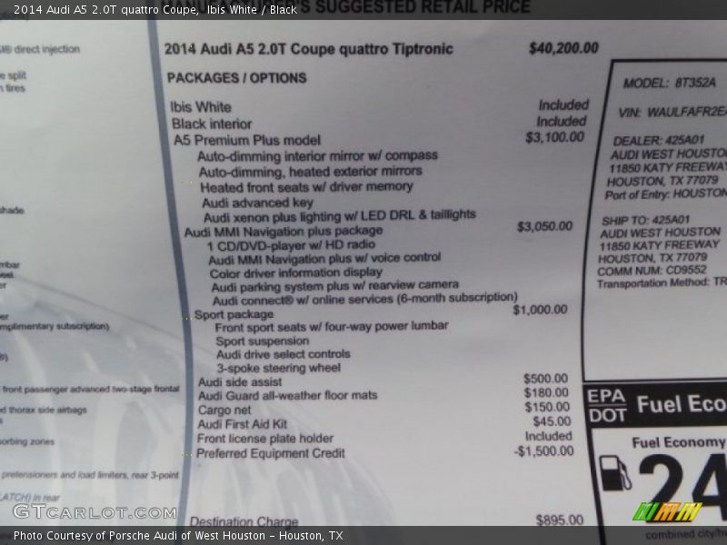 Ibis White / Black 2014 Audi A5 2.0T quattro Coupe