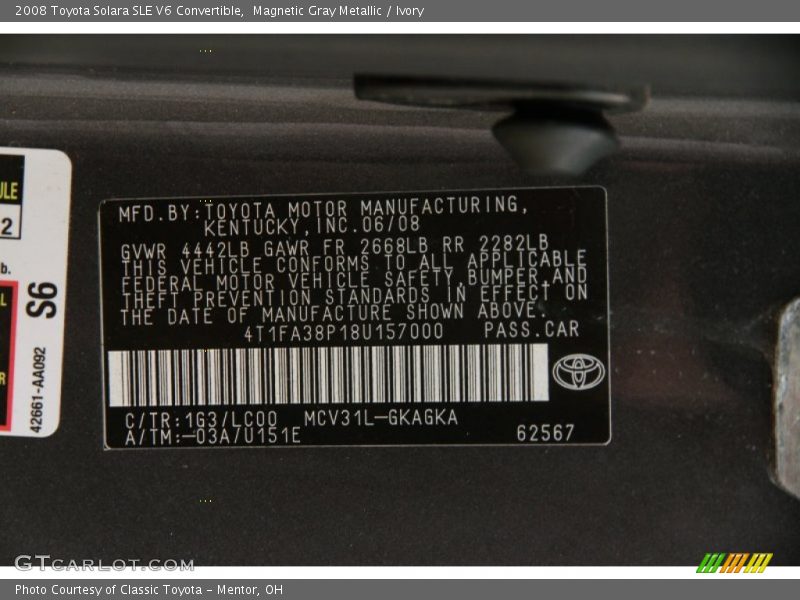 Magnetic Gray Metallic / Ivory 2008 Toyota Solara SLE V6 Convertible