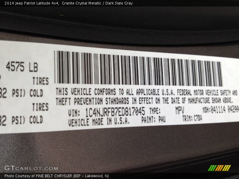 Granite Crystal Metallic / Dark Slate Gray 2014 Jeep Patriot Latitude 4x4