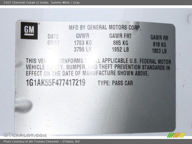 Summit White / Gray 2007 Chevrolet Cobalt LS Sedan